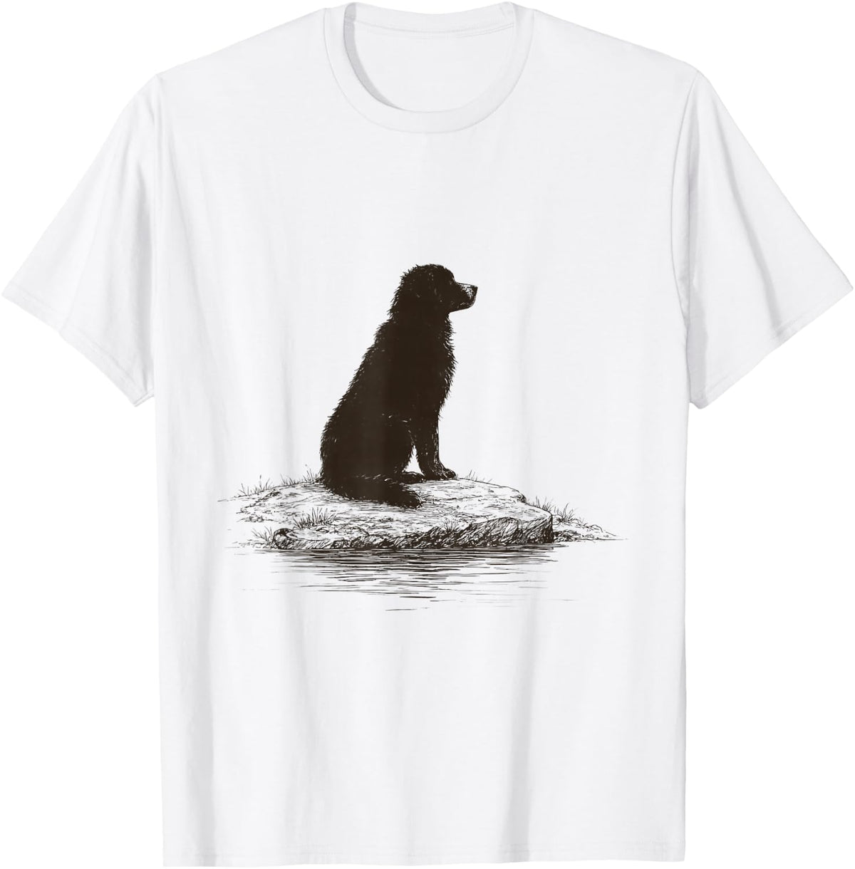 Vintage Bernese Mountain Dog Lake Ink Drawing Berner T-Shirt - White