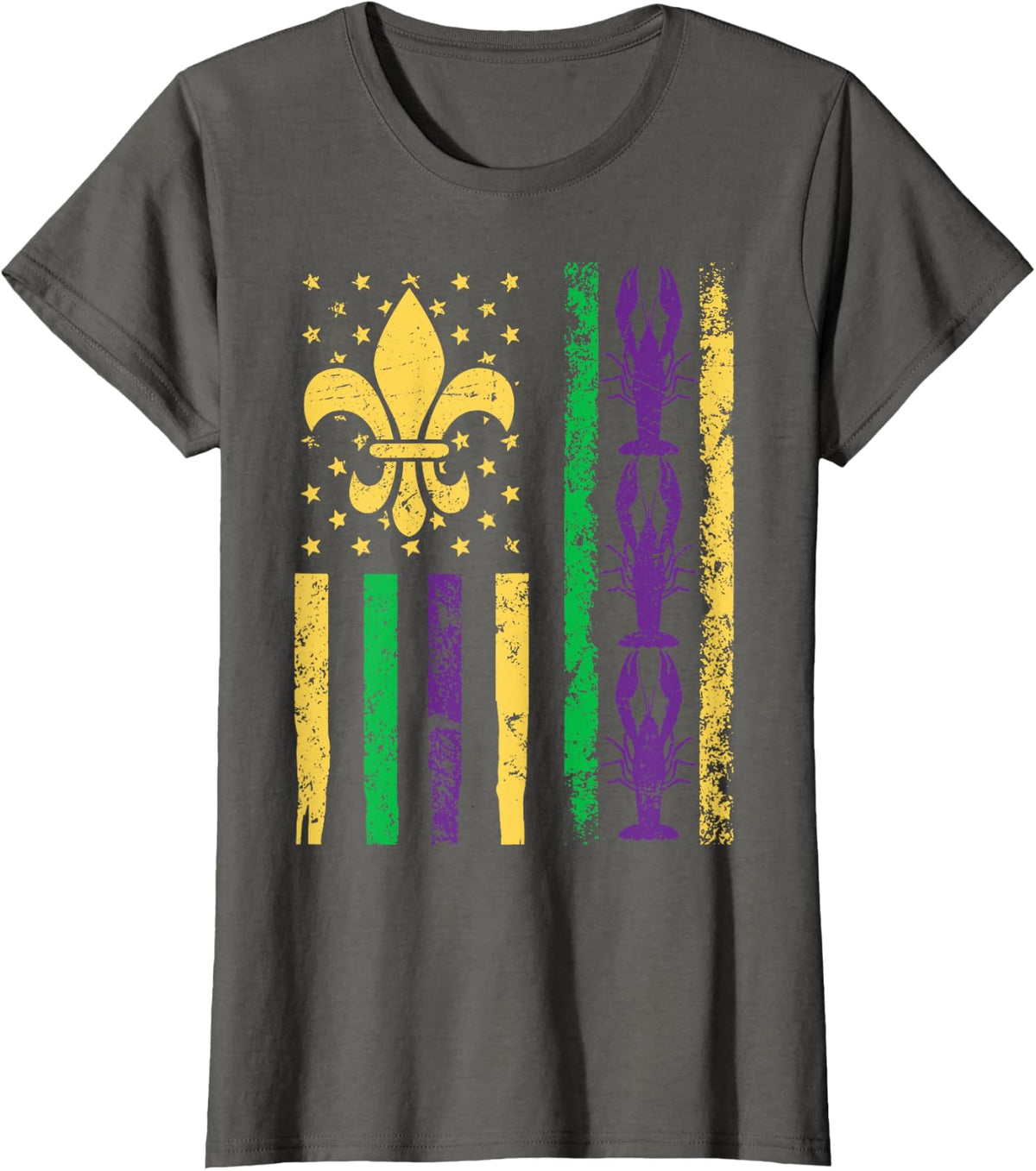 Mardi Gras Crawfish American Flag Louisianians T-Shirt - Asphalt Grey