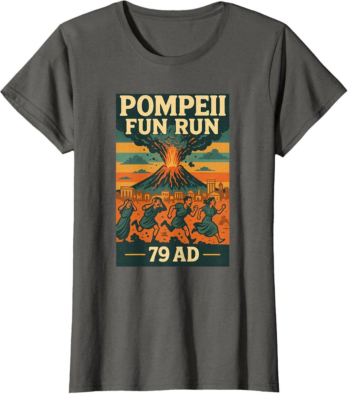 Pompeii Fun Run Volcanology Retro T-Shirt - Asphalt Grey