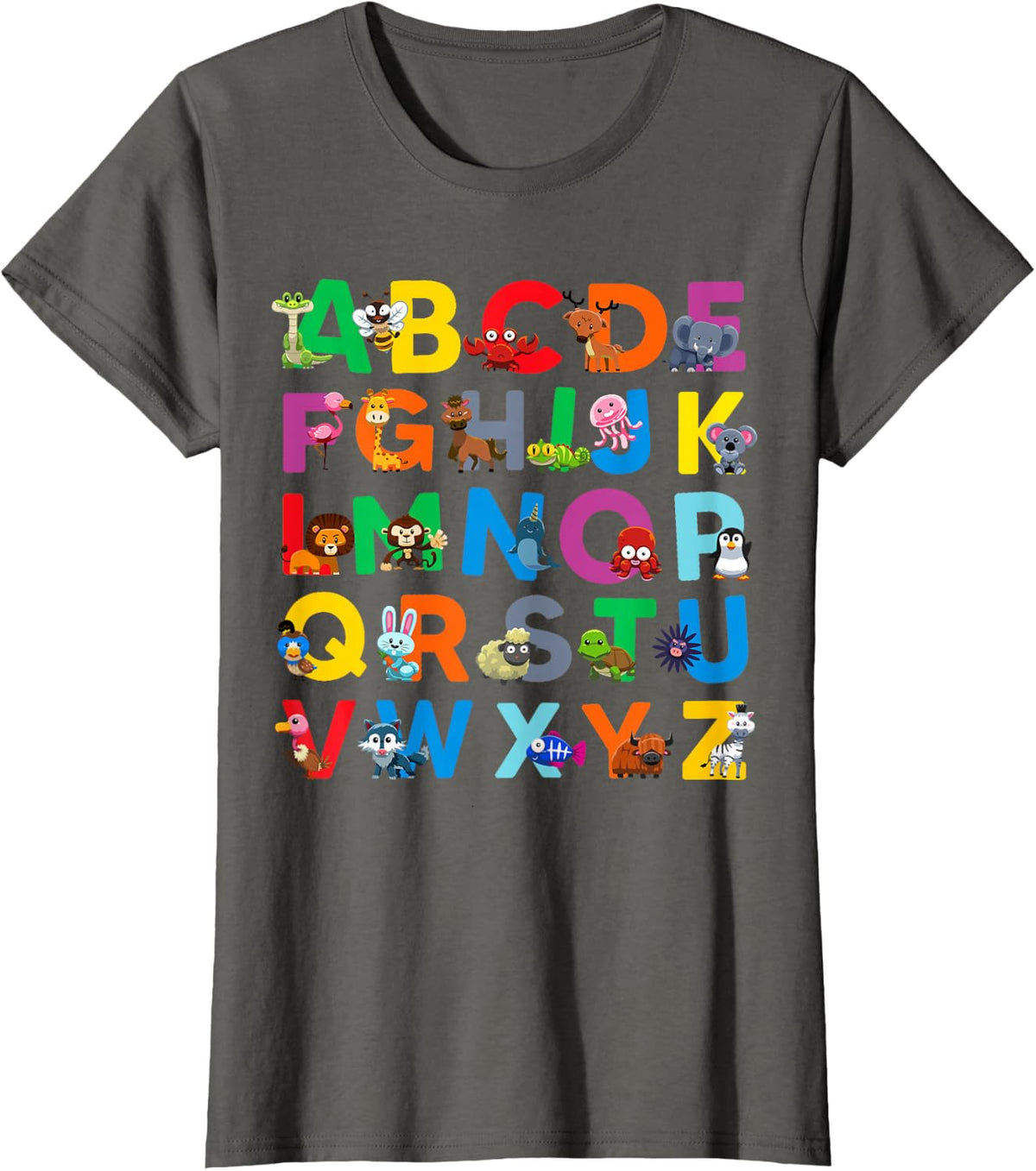 Zoo Animal Alphabet ABCs Animals Learning A-Z ABC Letters T-Shirt - Asphalt Grey