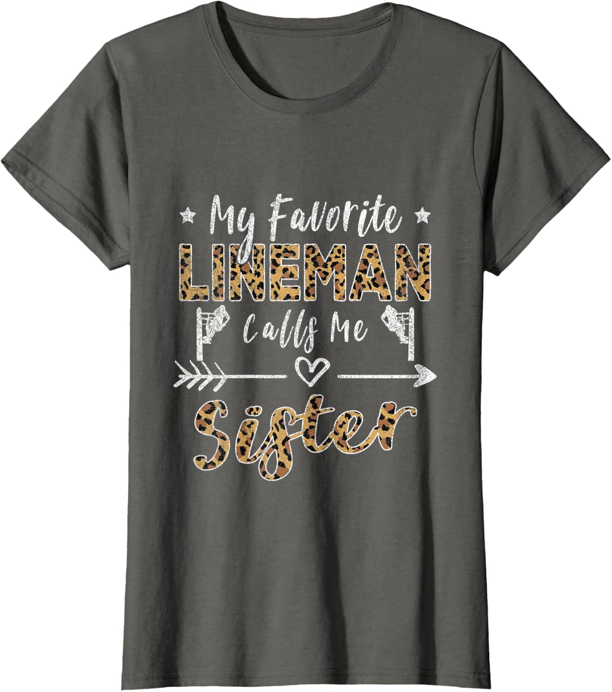 My Favorite Lineman Calls Me Sister Leopard T-Shirt - Asphalt Grey