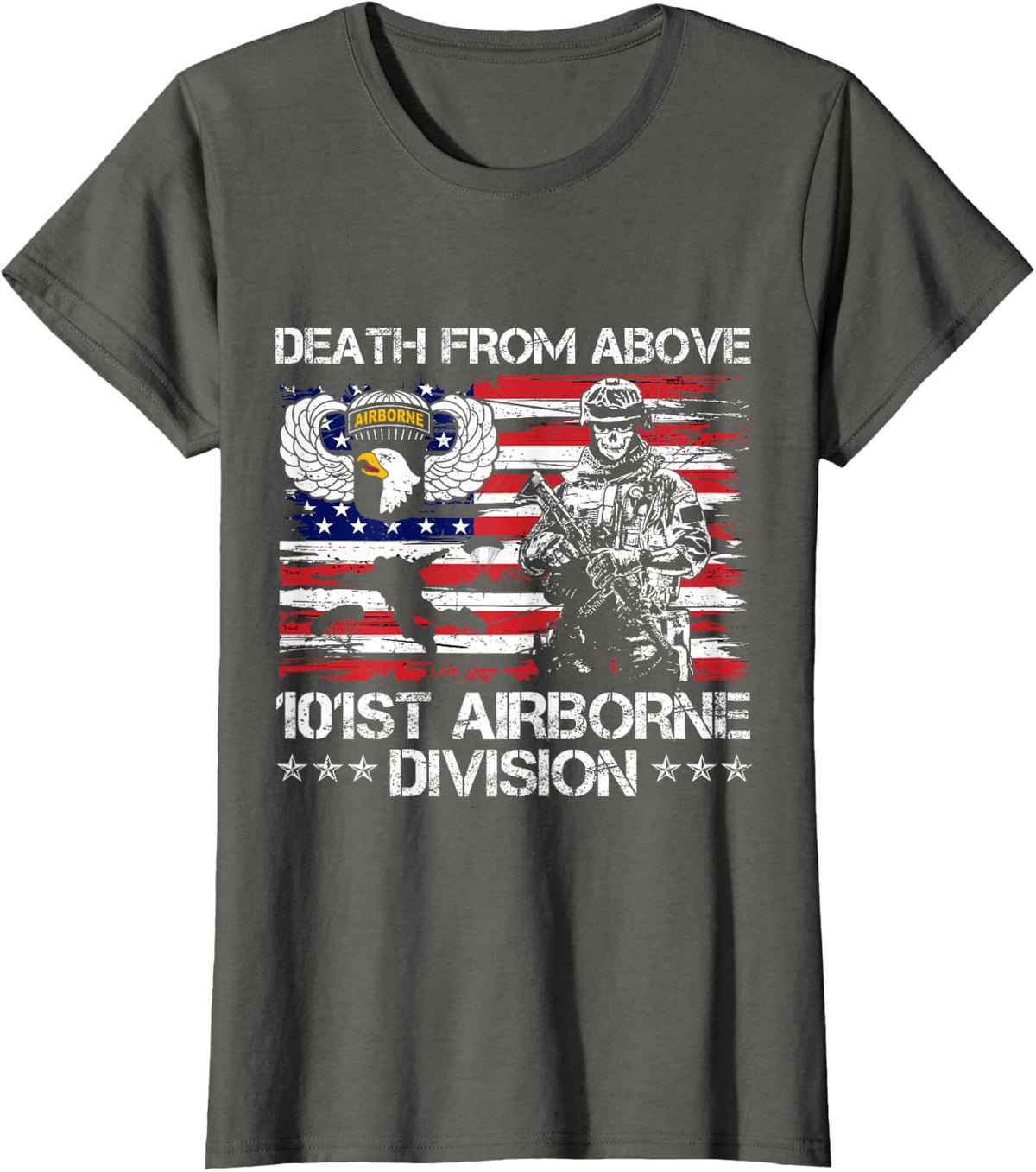 Death from Above Proud 101st Airborne Division Flag US T-Shirt - Asphalt Grey