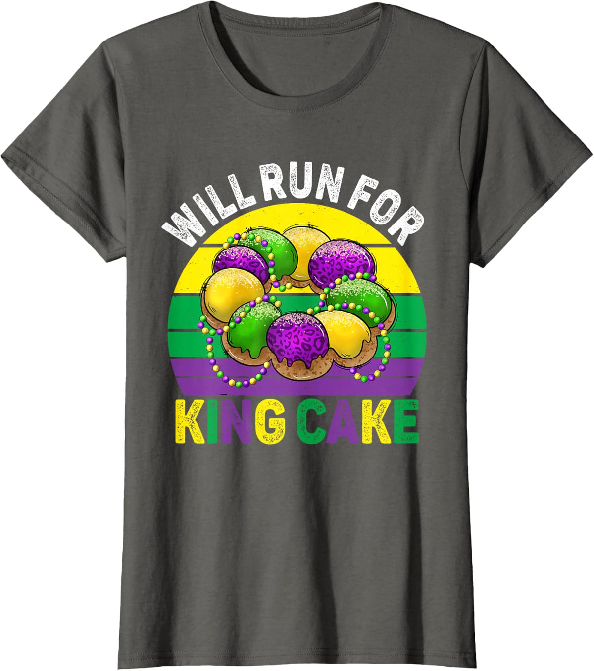 Mardi Gras Running Will Run for King Cake Funny Runner T-Shirt - Asphalt Grey