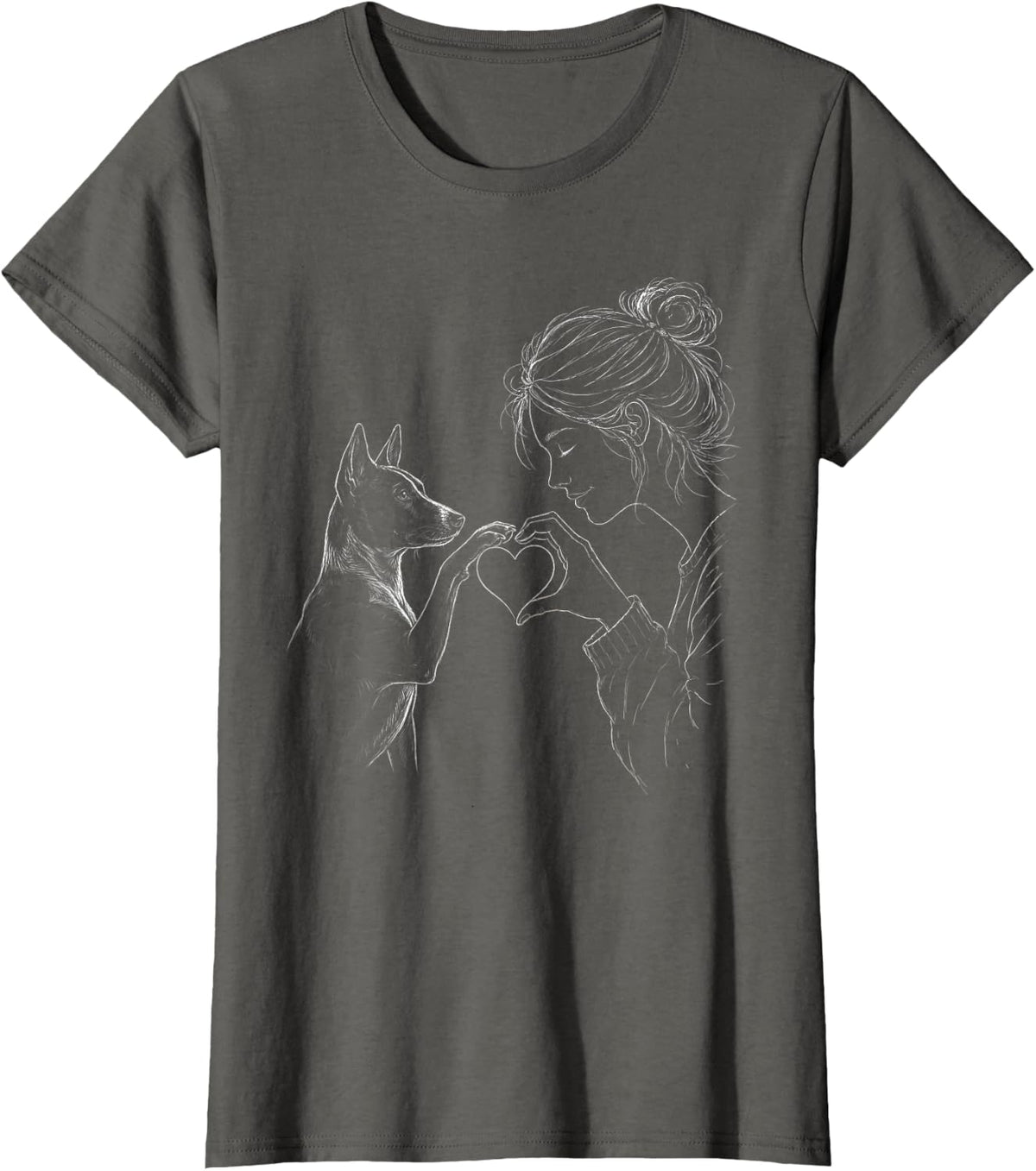 Basenji Dog Mom Heart Sign Line Art Women T-Shirt - Asphalt Grey