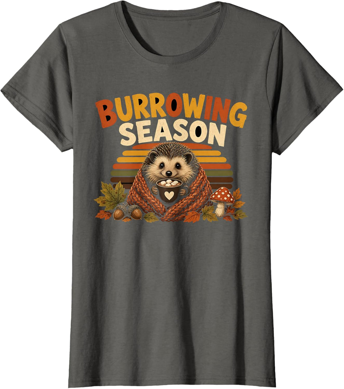Burrowing Season Cozy Hedgehog Fall Autumn Blanket Cocoa T-Shirt - Asphalt Grey