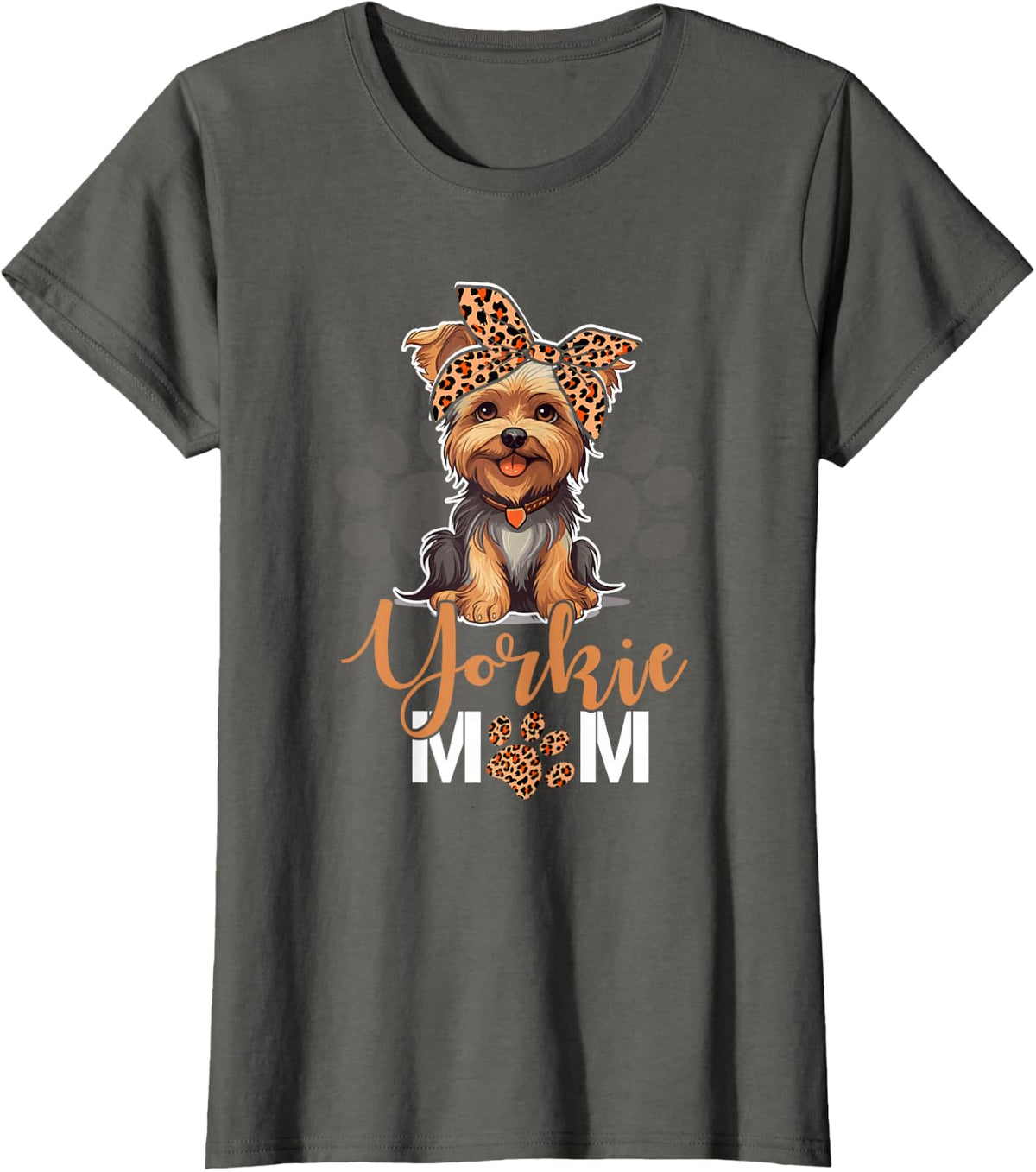 Yorkie Mom Yorkshire Leopard Dog Lovers Mother's Day T-Shirt - Asphalt Grey