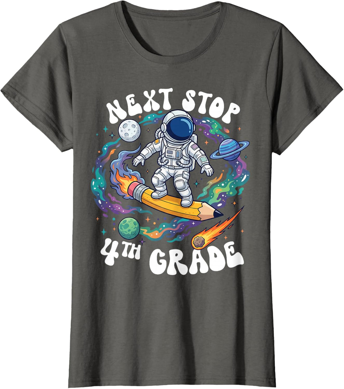 Next Stop 4th Grade School Graduation Astronaut Boy Girl Kid T-Shirt - Asphalt Grey