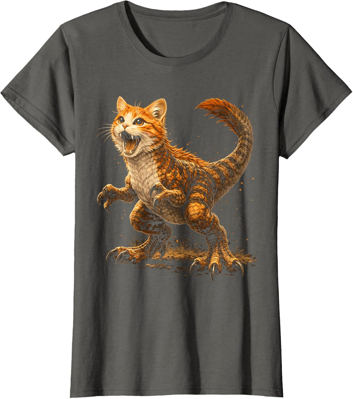 Funny Catsaurus Cat Dinosaur T-Rex Hybrid Cute Animal T-Shirt - Asphalt Grey