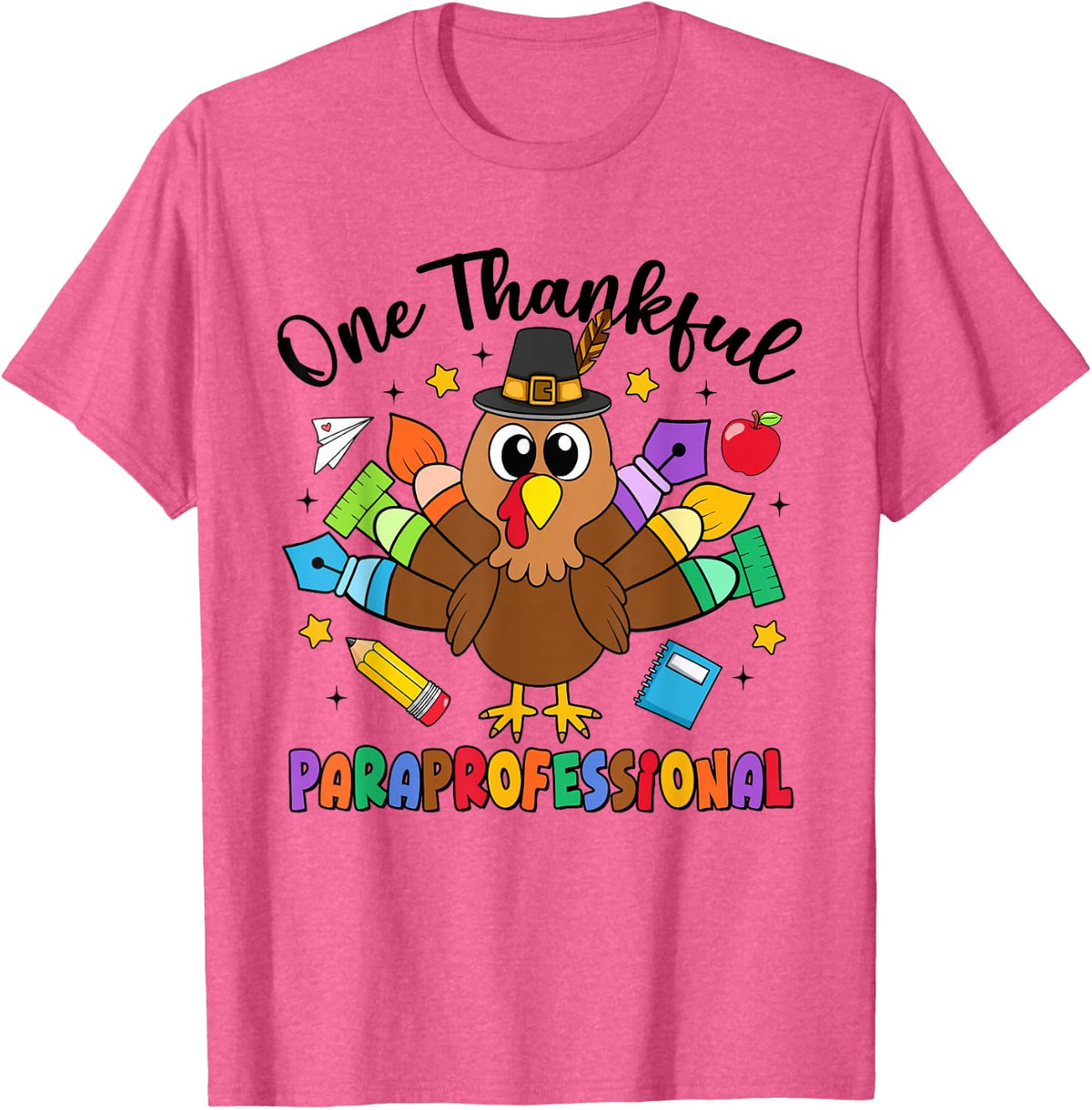 One Thankful Paraprofessional Turkey Funny Thanksgiving T-Shirt - Pink Heather