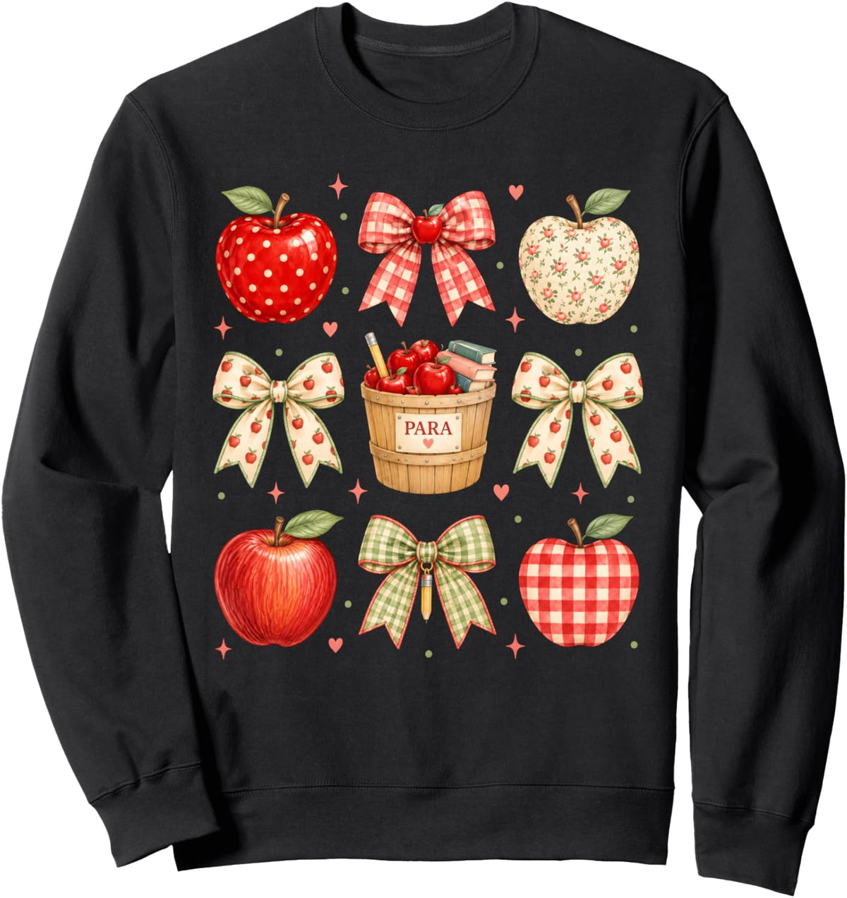 Para Paraprofessional Apple Bow Teacher Aide Sweatshirt - Adult Unisex Black