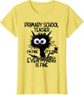 Primary School Teacher It's Fine Cat T-Shirt for Men Women - Lemon Yellow