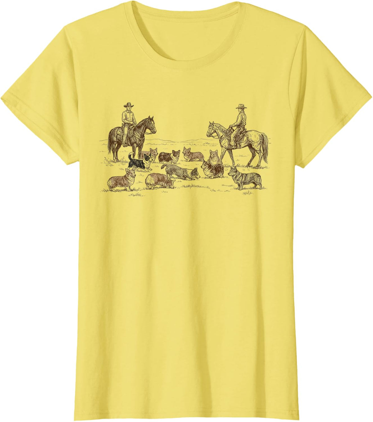 Western Corgi Dog Lover Country Funny T-Shirt - Lemon Yellow