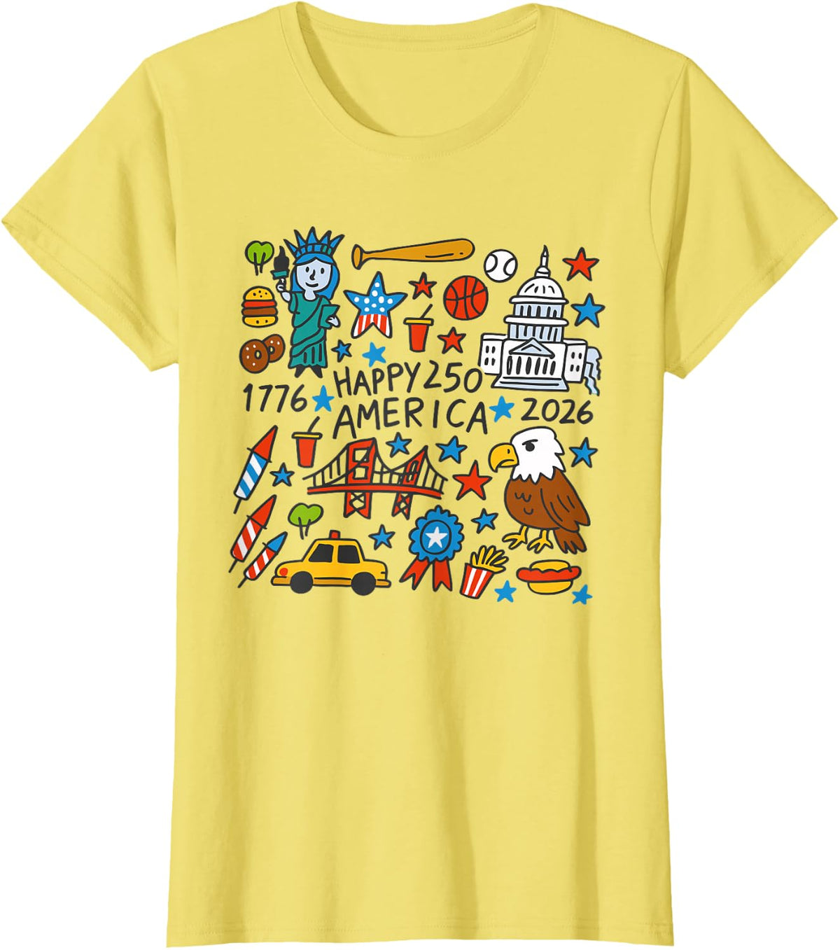 250 Anniversary USA Patriotic 250 Years American 1776-2026 T-Shirt - Lemon Yellow