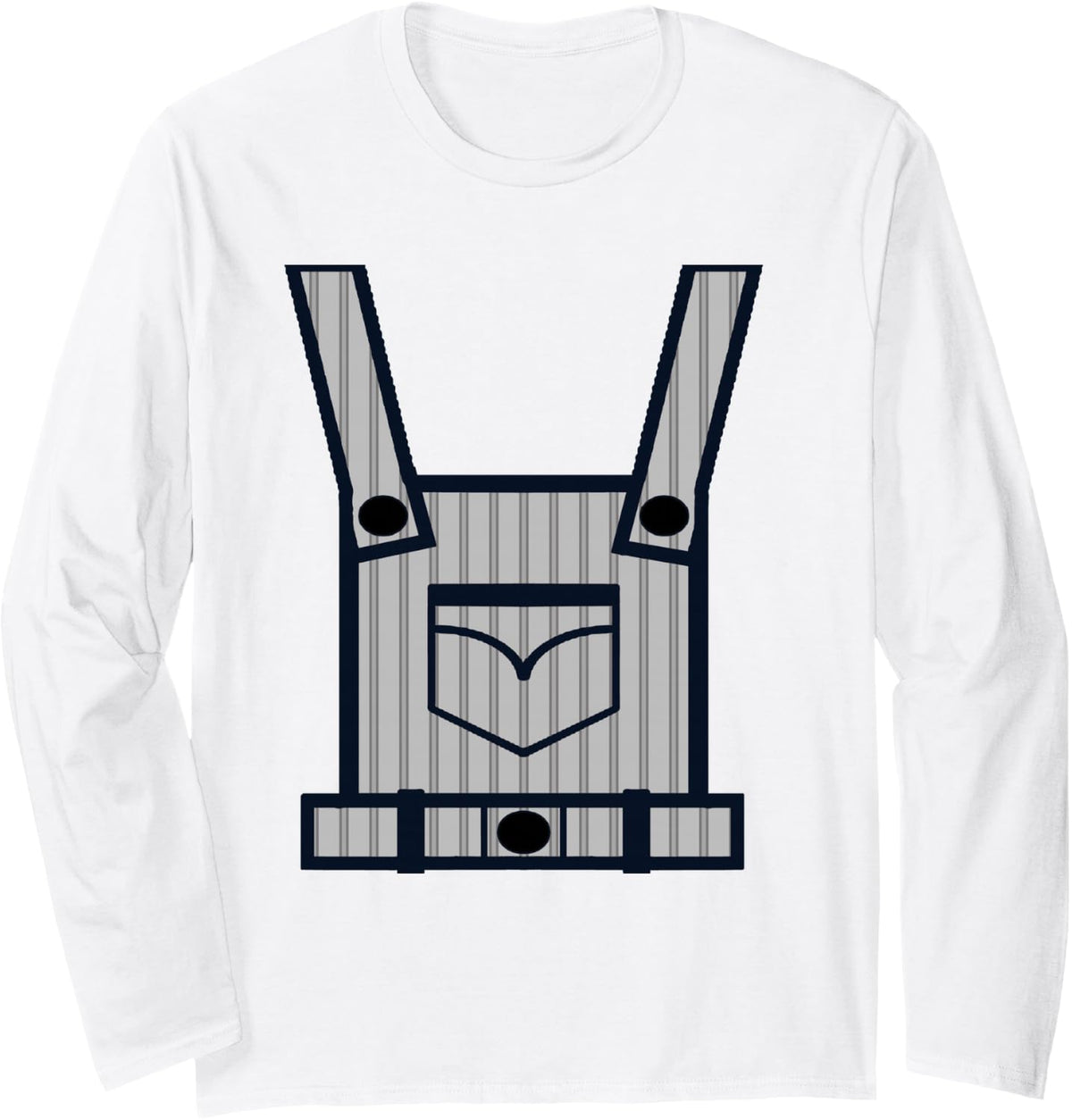 Grey Stripes Jumpsuit Bib Overall Halloween Cosplay Costume Long Sleeve T-Shirt - Adult Unisex White