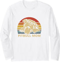 Vintage Pitbull Mom | Happy smiling Pitbull Mom Long Sleeve T-Shirt - Adult Unisex White