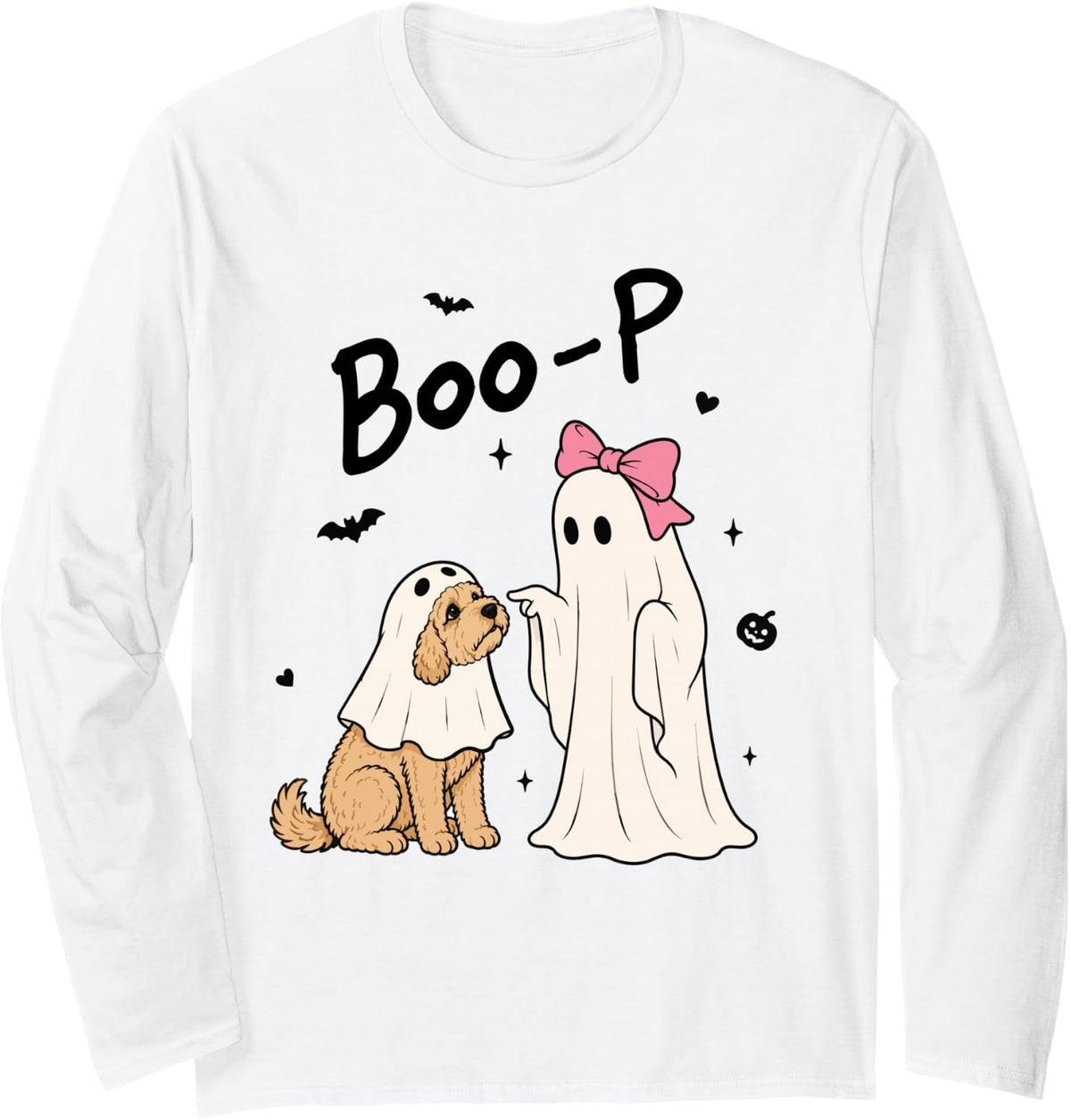 Ghost Doodle Dog Boop Halloween Mama Goldendoodle Dad Long Sleeve T-Shirt - Adult Unisex White