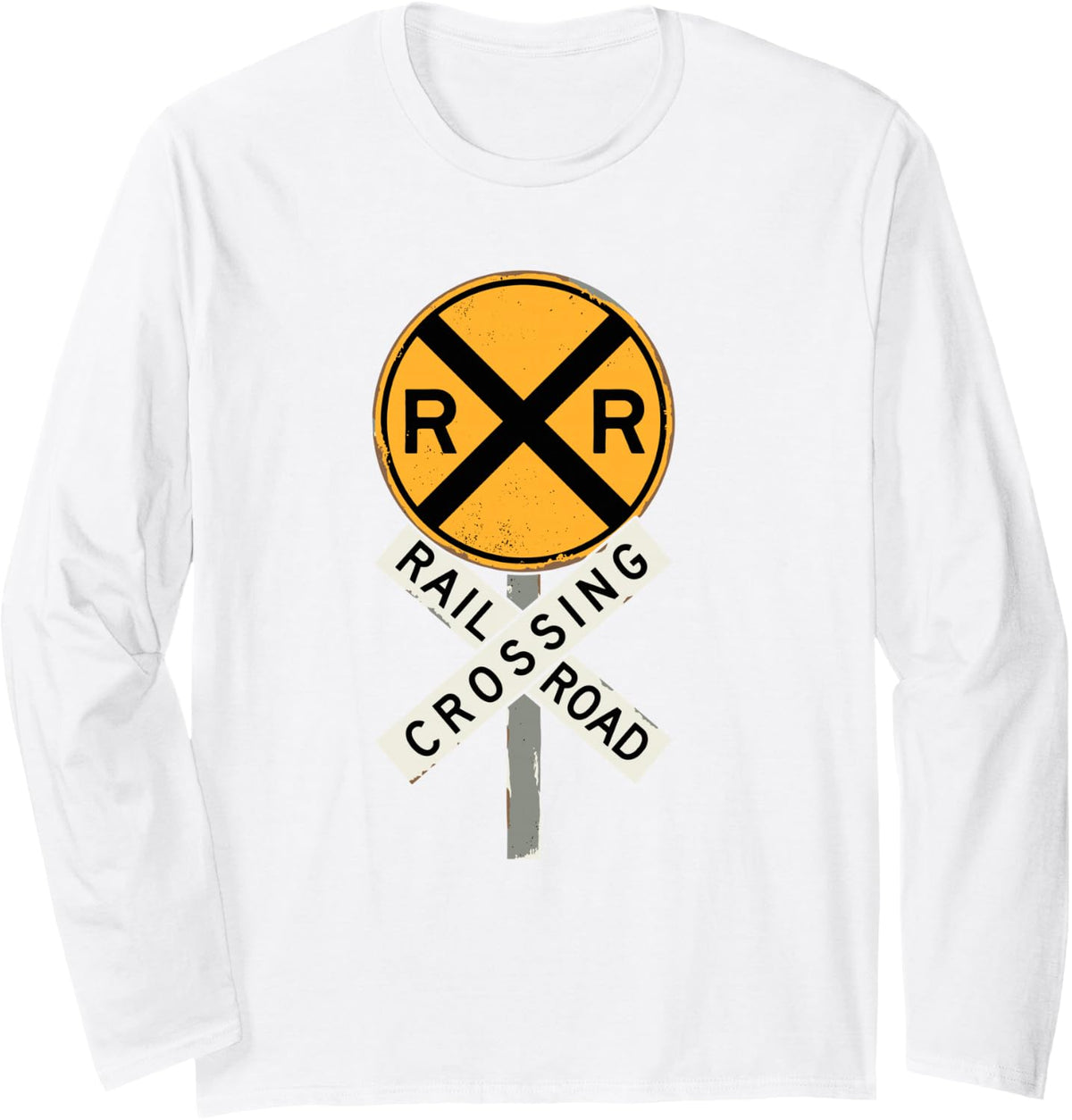 Railroad Crossing Stop On Red Signal Train Lover Railroad Long Sleeve T-Shirt - Adult Unisex White