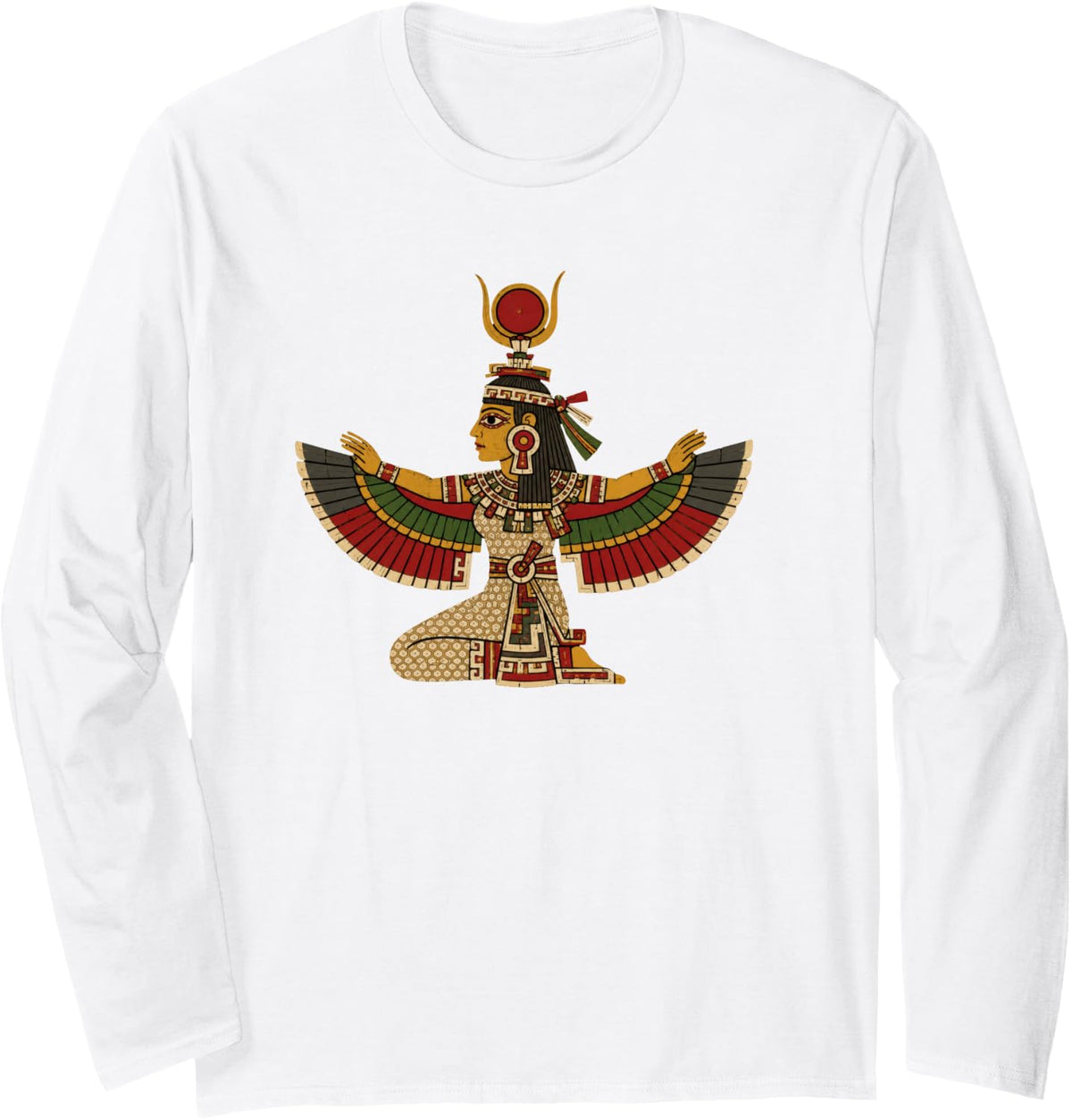 Aztec Egyptian Isis Goddess Hybrid Mythical Long Sleeve T-Shirt - Adult Unisex White