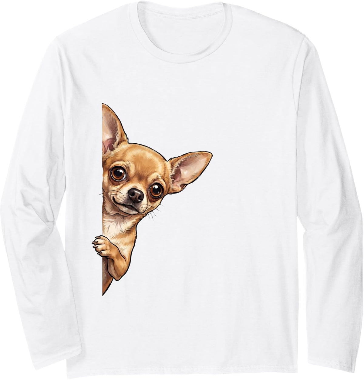 Funny Chihuahua Peeking from Side Dog Owner Long Sleeve T-Shirt - Adult Unisex White