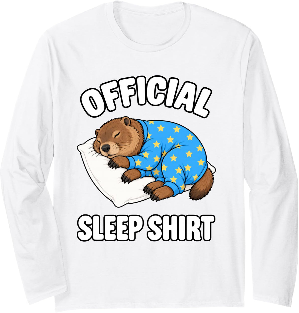 Groundhog Sleeping in Pajamas Official Sleepshirt Cute Long Sleeve T-Shirt - Adult Unisex White