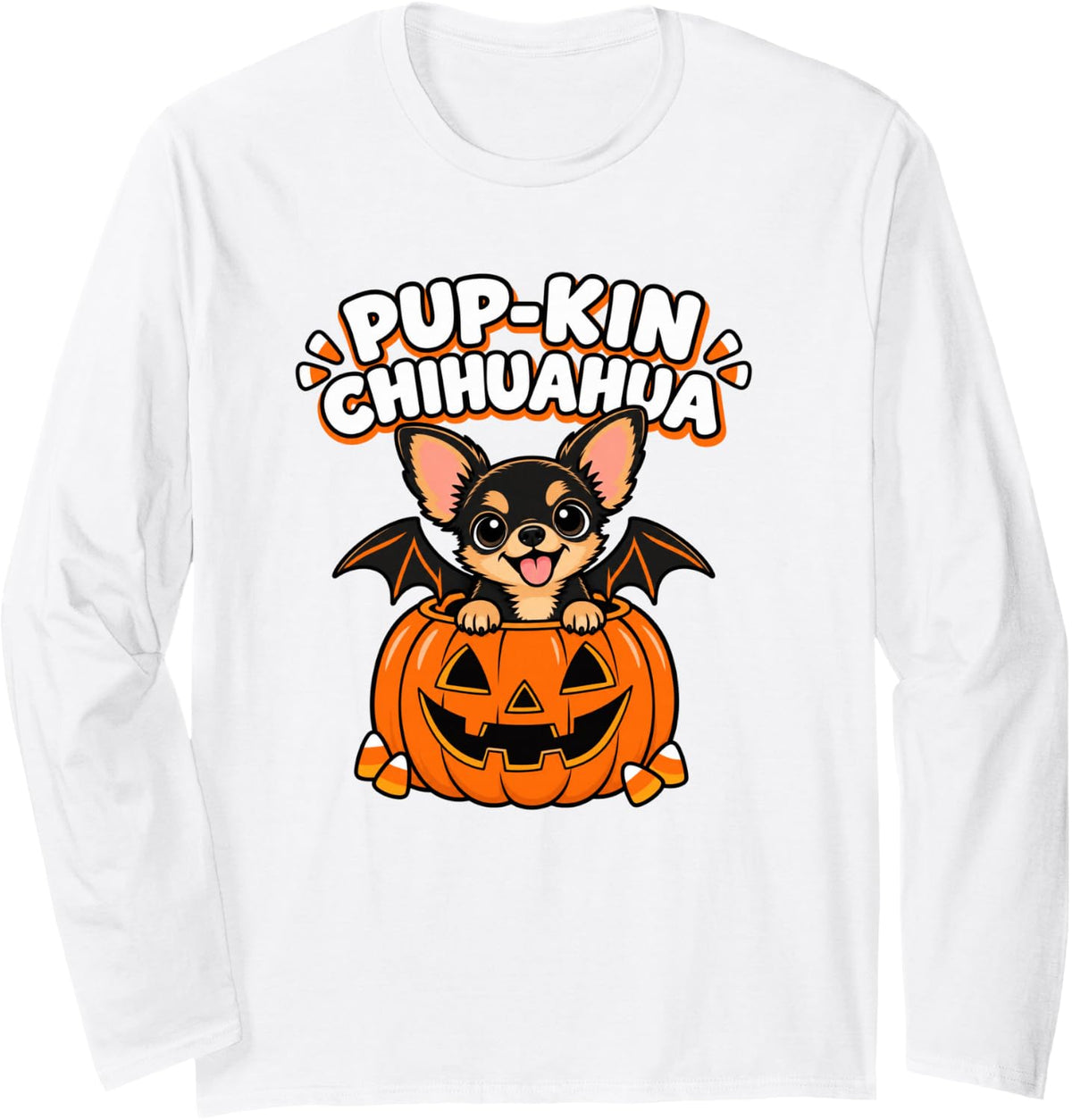Halloween Chihuahua Pup-Kin Long Sleeve T-Shirt - Adult Unisex White