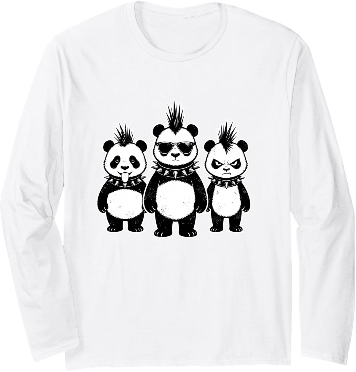 Panda Funny Youth Life Dad Mom Retro Punk Rock Cute Graphic Long Sleeve T-Shirt - Adult Unisex White