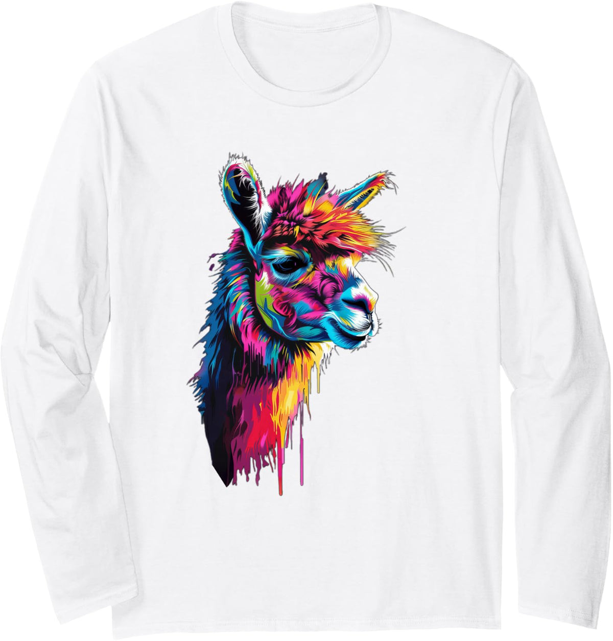 Colorful Alpaca Long Sleeve T-Shirt - Adult Unisex White
