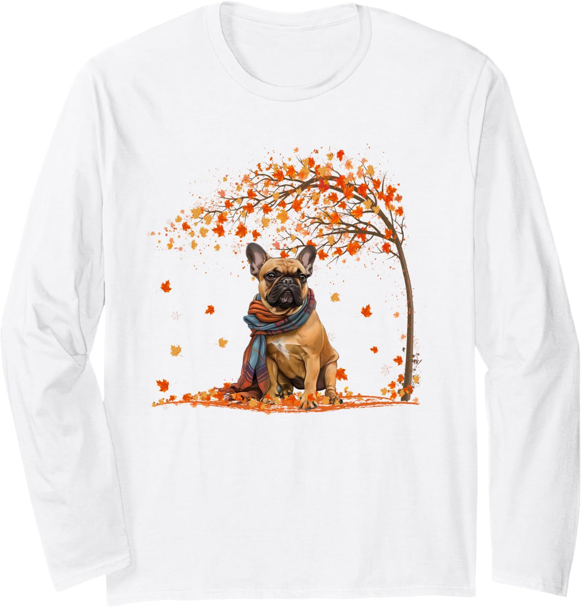French Bulldogs Hello Autumn Leaf Fall For Dog Lover Long Sleeve T-Shirt - Adult Unisex White