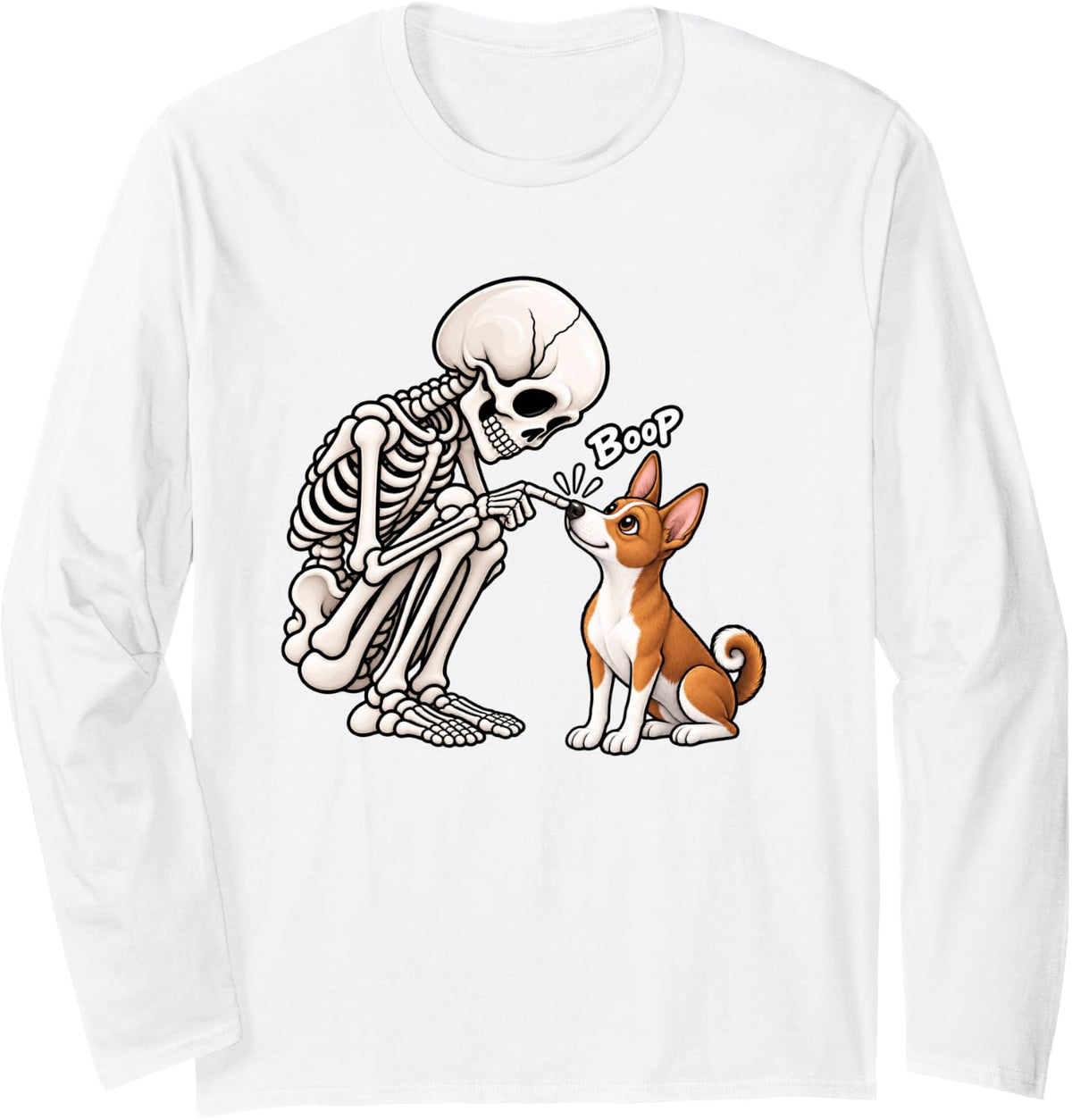 Funny Skeleton Basenji Boop Halloween Dog Lover Mom Long Sleeve T-Shirt - Adult Unisex White