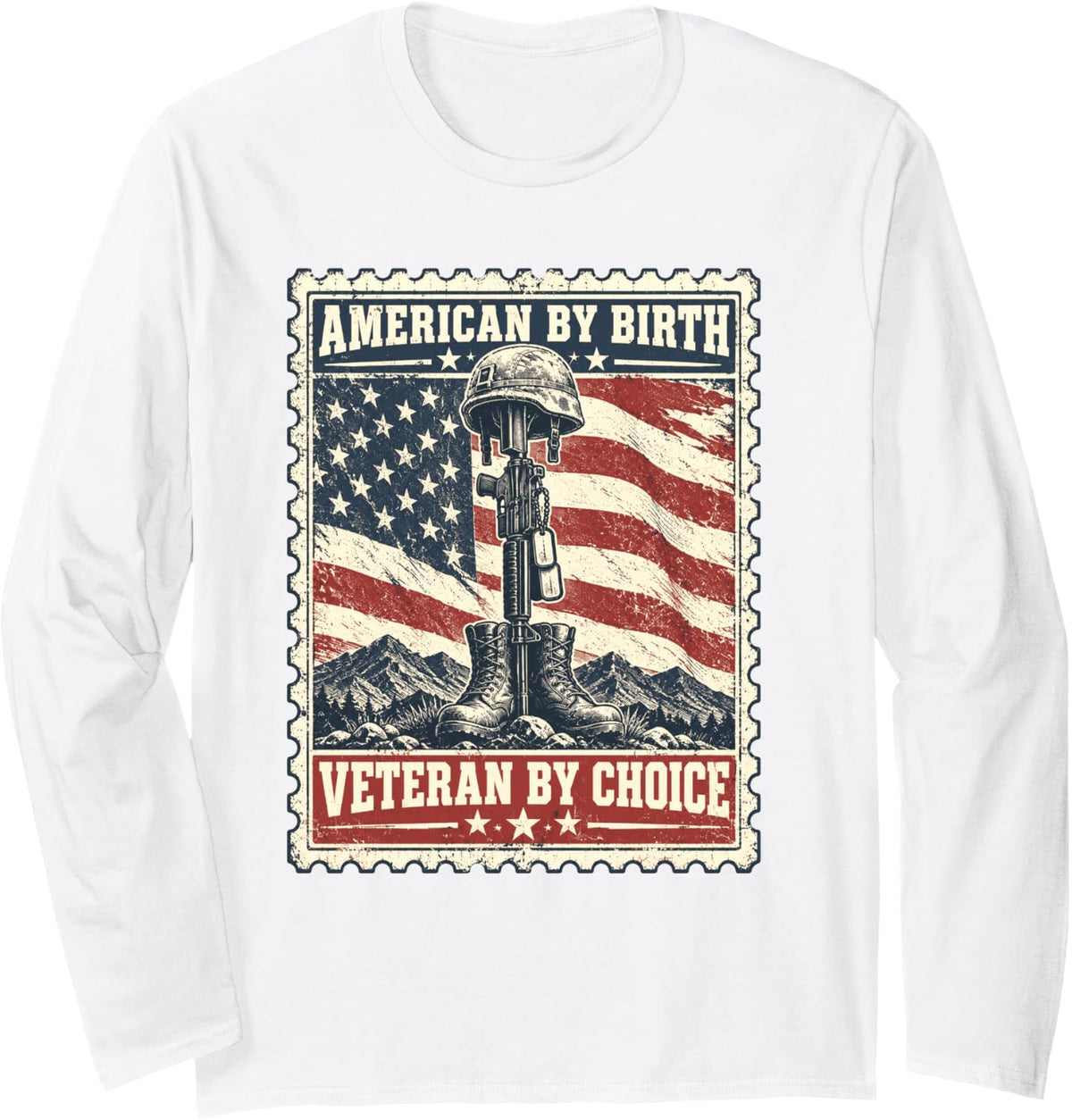 American By Birth Veteran By Choice Veterans Day Long Sleeve T-Shirt - Adult Unisex White