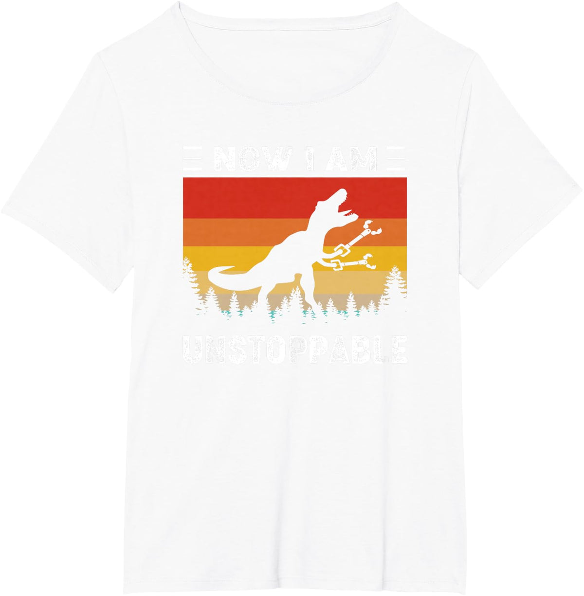 Now I'm Unstoppable Funny Vintage T-Rex Dinosaur T-Shirt - White
