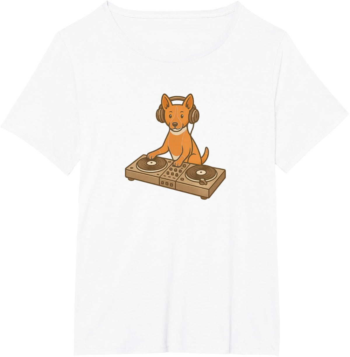 Basenji Playing DJ Table Music Headphones Funny Dog Mom Dad T-Shirt - White