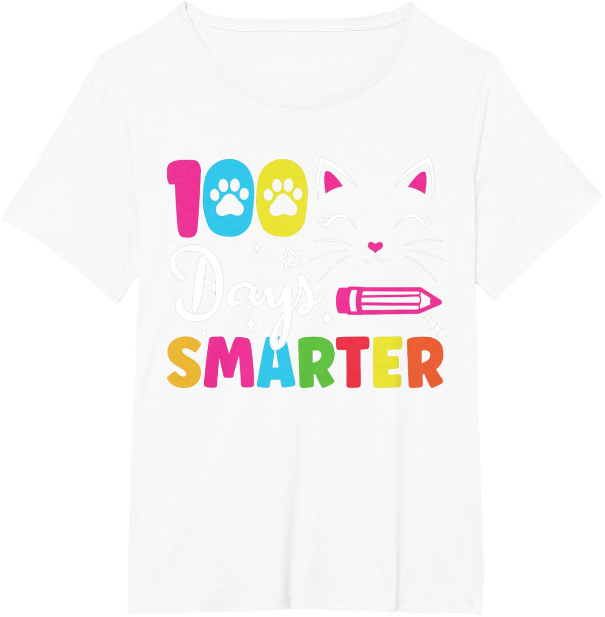 100th Day of School Students 100 Days love of Cats Smarter T-Shirt - White