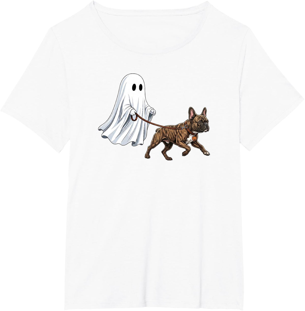 Cute Ghost Walking French Bulldog Halloween Dog Lovers T-Shirt - White