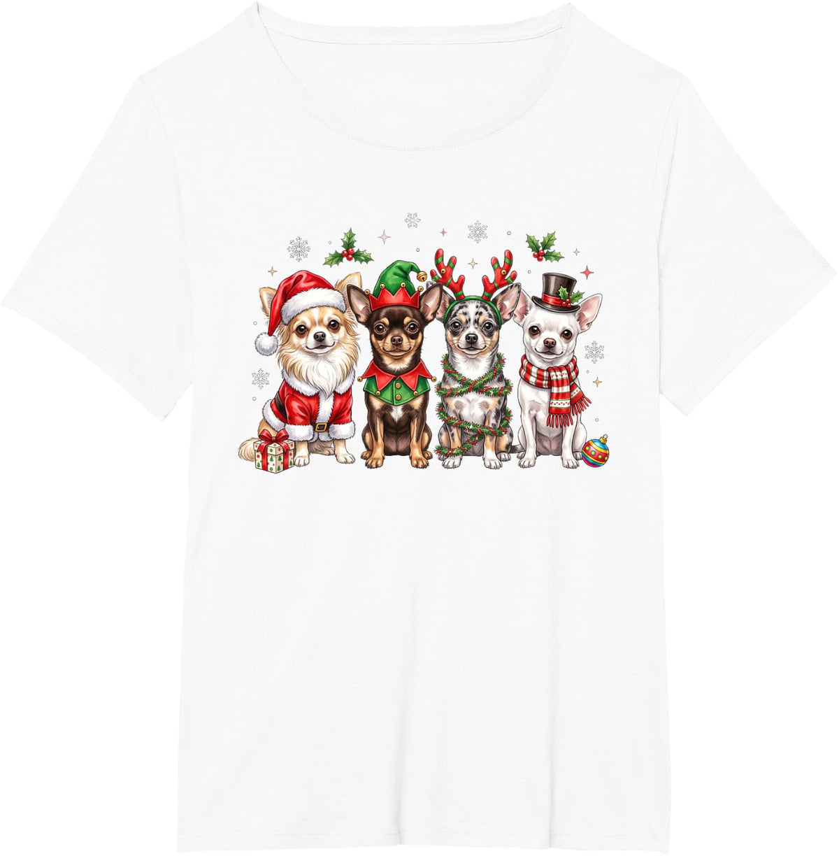 Christmas Chihuahua Squad Santa Elf Reindeer Holiday Dog T-Shirt - White