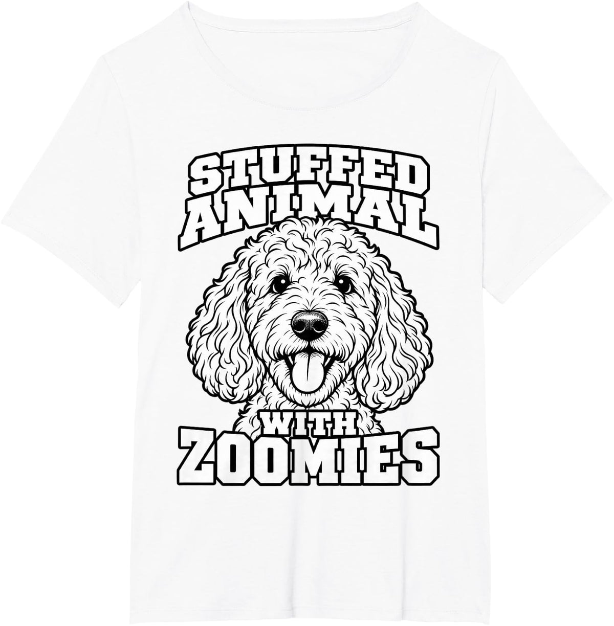 Goldendoodle Stuffed Animal with Zoomies Dog Dad Funny Curly T-Shirt - White
