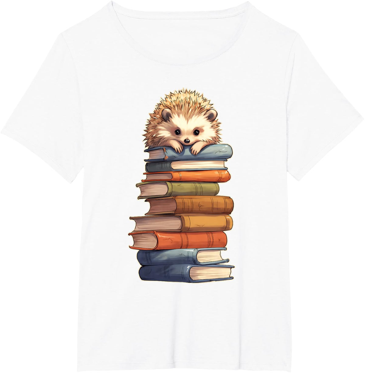 Hedgehog Books Stack of Books Reading Books T-Shirt - White