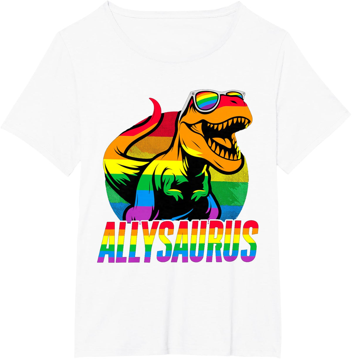Allysaurus LGBT Rainbow Flag Ally Dinosaur LGBT Pride T-Shirt - White