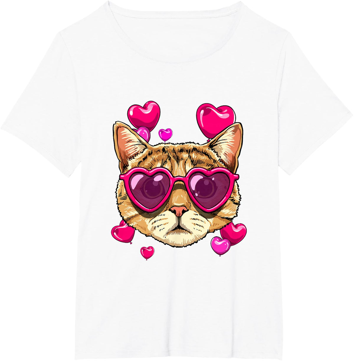 Valentines Cat Shirt Kitten Wearing Sunglass Heart Cat Lover T-Shirt - White