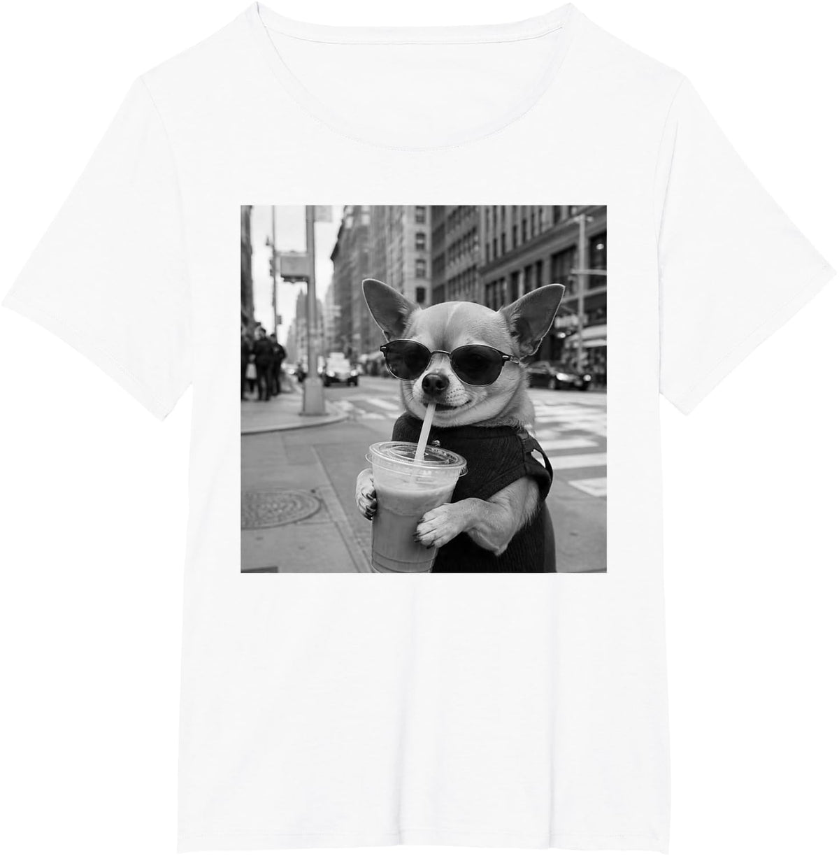 Funny Chihuahua Iced Coffee T-Shirt - White
