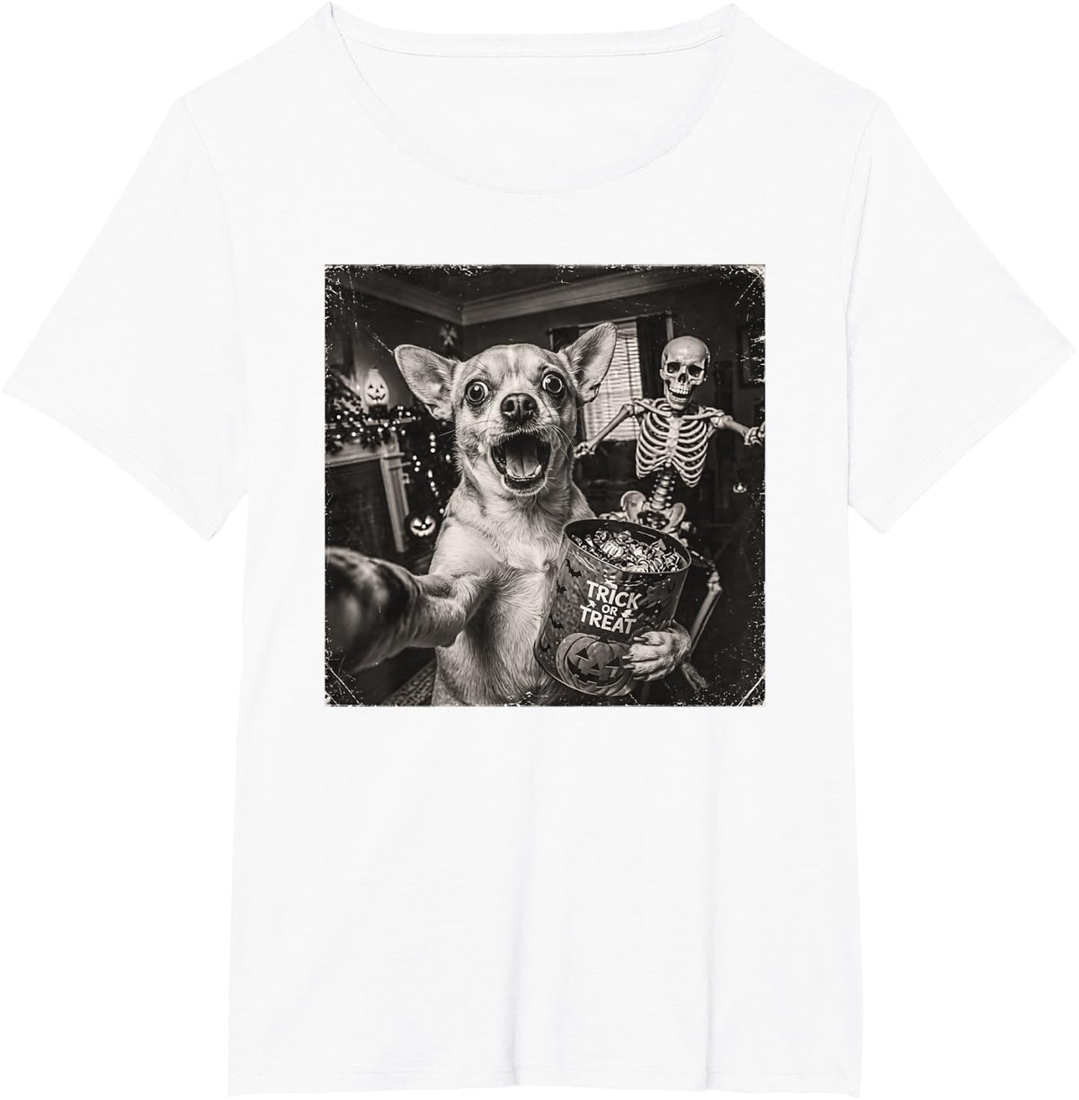Halloween Chihuahua Selfie Scary Skeleton Dog Lover Spooky T-Shirt - White