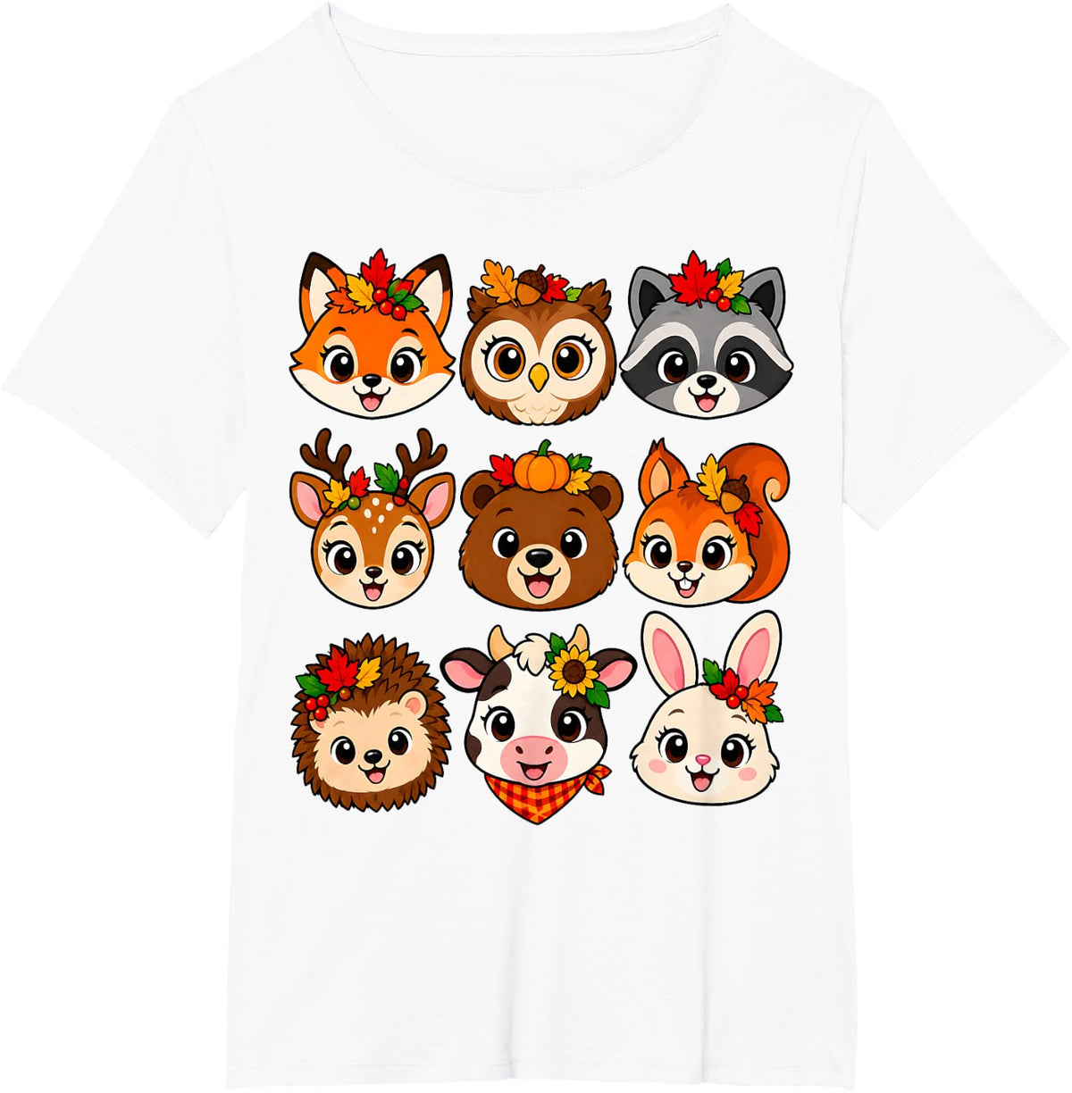 Fall Autumn Forest Animals Leaves Flower Friends T-Shirt - White