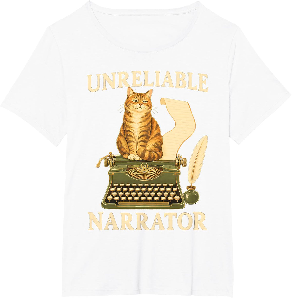 Unreliable Narrator Typewriter Cat Writer Author T-Shirt - White
