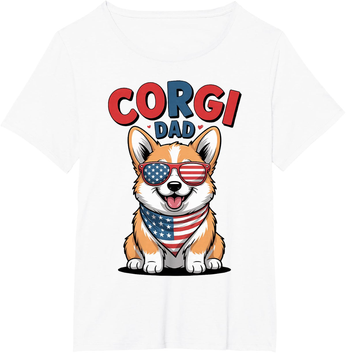 Patriotic Corgi Dad, Corgi Dog Dad, America 4th of July Tee T-Shirt - White