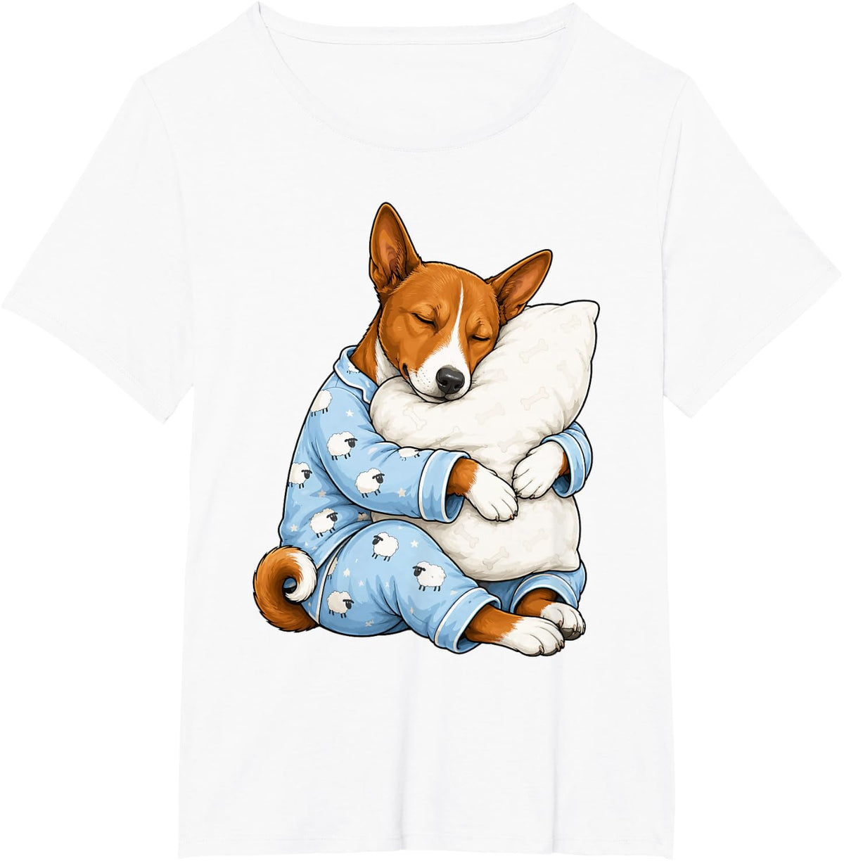 Basenji Sleeping in Cute Pajamas Sleep Dog T-Shirt - White