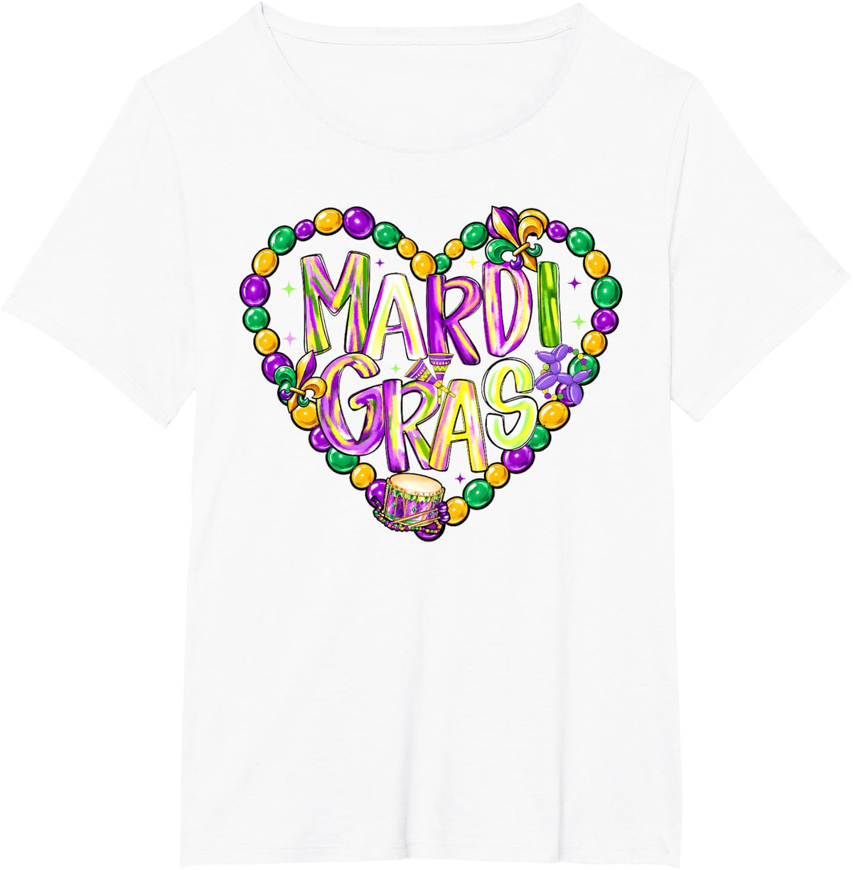 Mardi Gras Heart Beads Fleur De Lis Parade Women Men T-Shirt - White