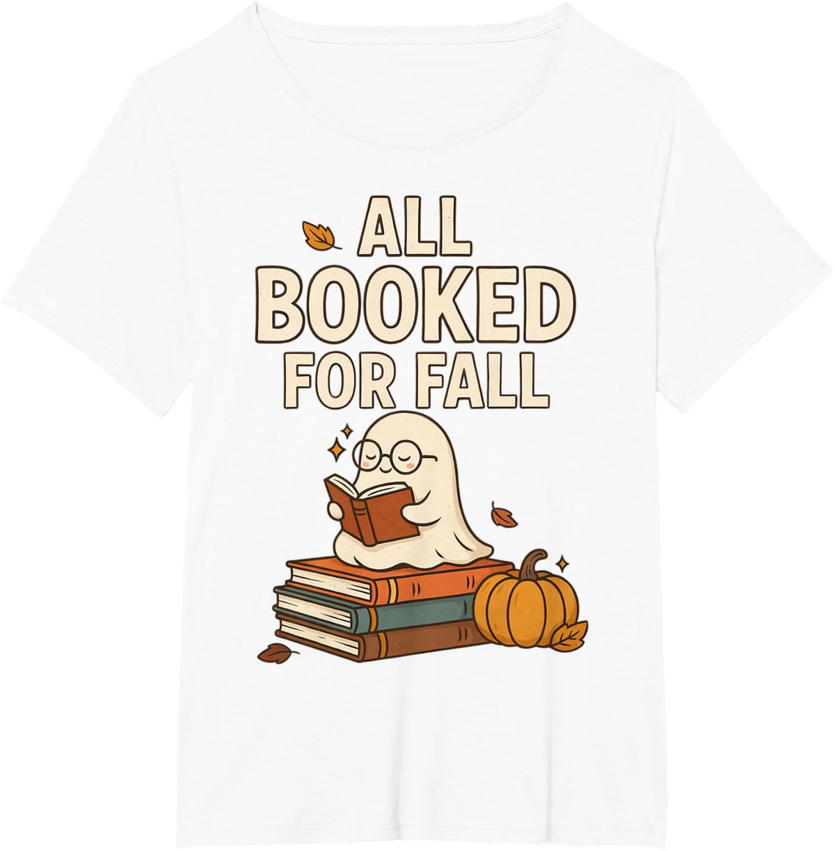 All Booked for Fall Cute Ghost Book Lover Reading T-Shirt - White