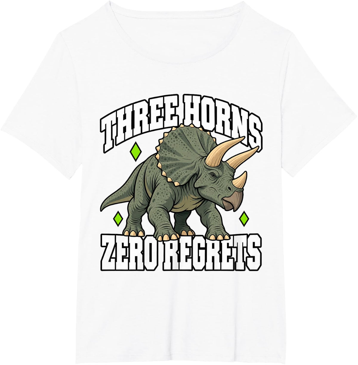 Triceratops Three Horns Zero Regrets Dinosaur Funny Fan T-Shirt - White