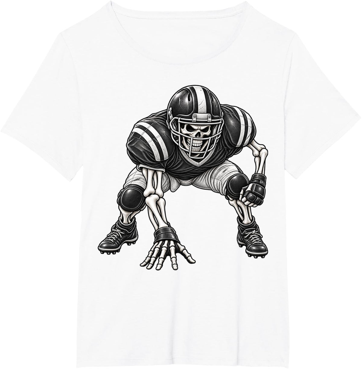 Skeleton Football Lineman Halloween Gridiron Graphic T-Shirt - White