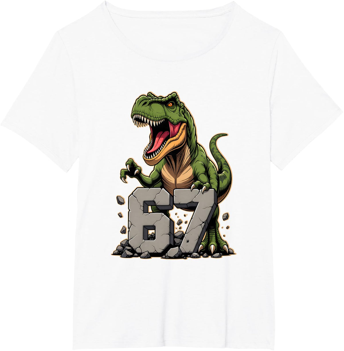 T-Rex Dinosaur Funny Six Seven Meme Cool Tyrannosaurus 67 T-Shirt - White